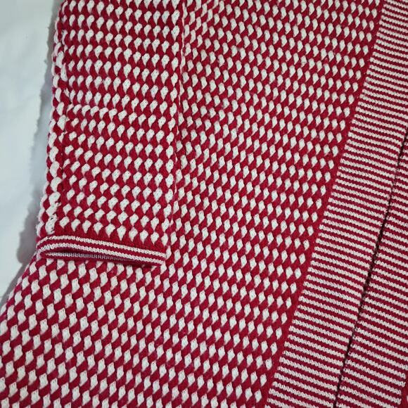 Talbots Merino Wool Small Long Cardigan Sweater Diamond Pattern Red/White - Picture 3 of 13